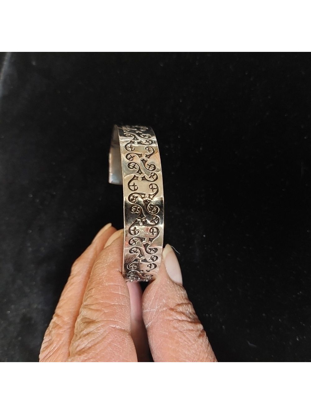 Unisex. Silver-tone Embossed Half Cuff Bracelet